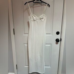 Edikted Cream Waffle Knit Bustier Midi Dress Underwire Side Slit Size M